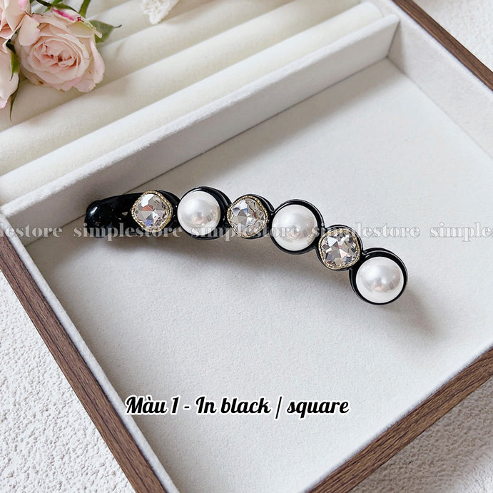 A221 - Cặp dọc Pearl and crystal rhinestone Banana pin
