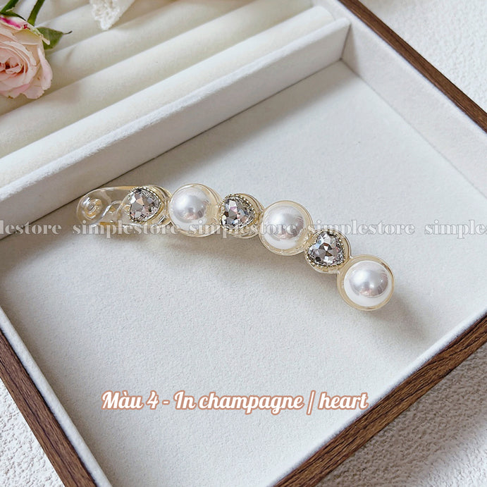 A221 - Cặp dọc Pearl and crystal rhinestone Banana pin