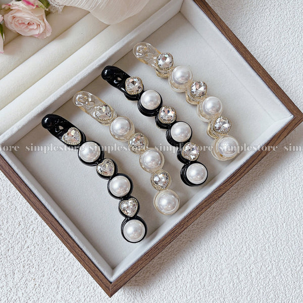 A221 - Cặp dọc Pearl and crystal rhinestone Banana pin