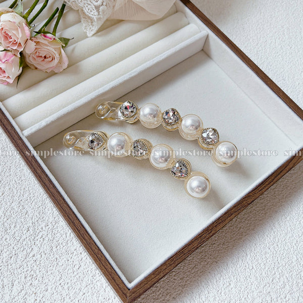 A221 - Cặp dọc Pearl and crystal rhinestone Banana pin
