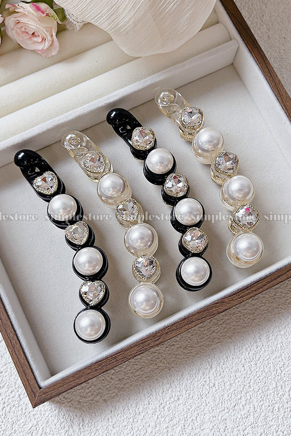 A221 - Cặp dọc Pearl and crystal rhinestone Banana pin