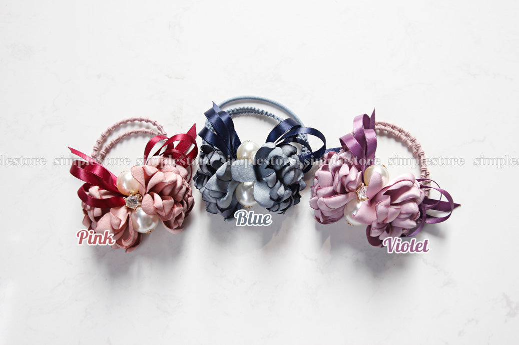 A204 - Dây buộc Julie flower hairtie with premium bright crown rhinestone