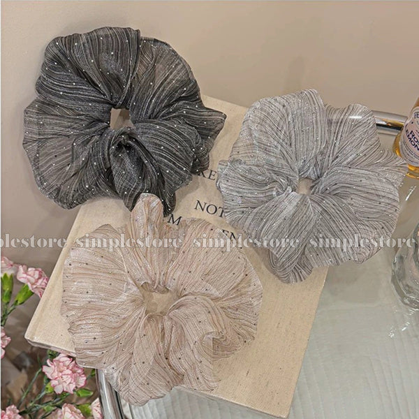 A245 - Dây buộc Starry sky shimmer striped mesh scrunchies