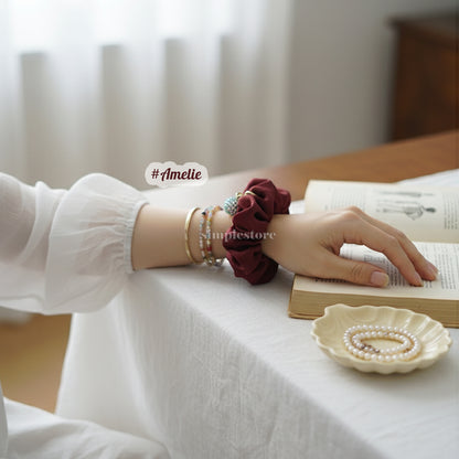 A206 - Dây buộc Amelie elegant silk hair rope with Korea ball rhinestone