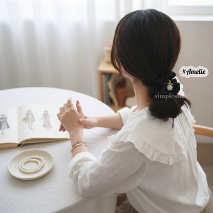 A206 - Dây buộc Amelie elegant silk hair rope with Korea ball rhinestone