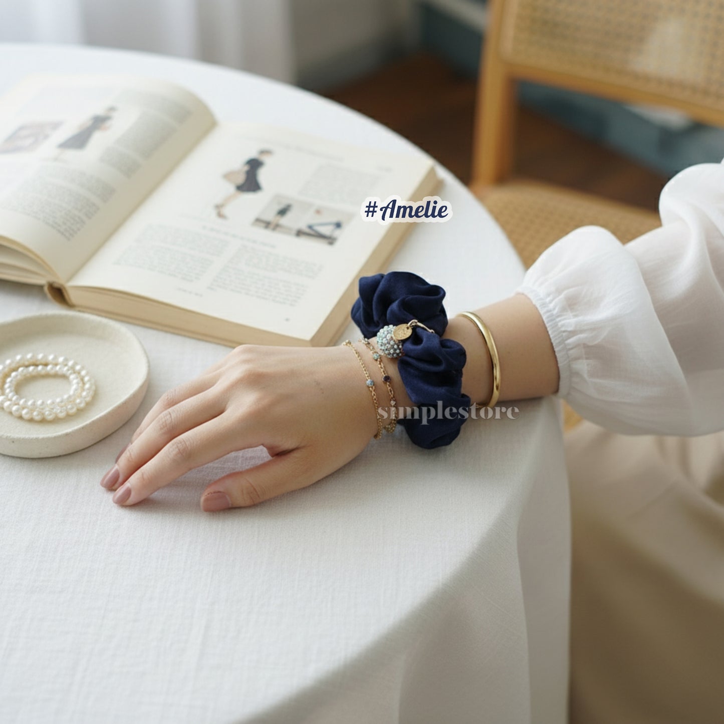 A206 - Dây buộc Amelie elegant silk hair rope with Korea ball rhinestone