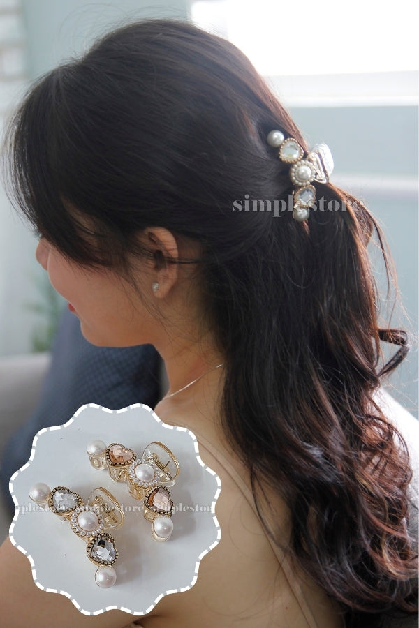A226 - Cặp dọc Sophie heart rhinestone with shining pearl Tongs pin