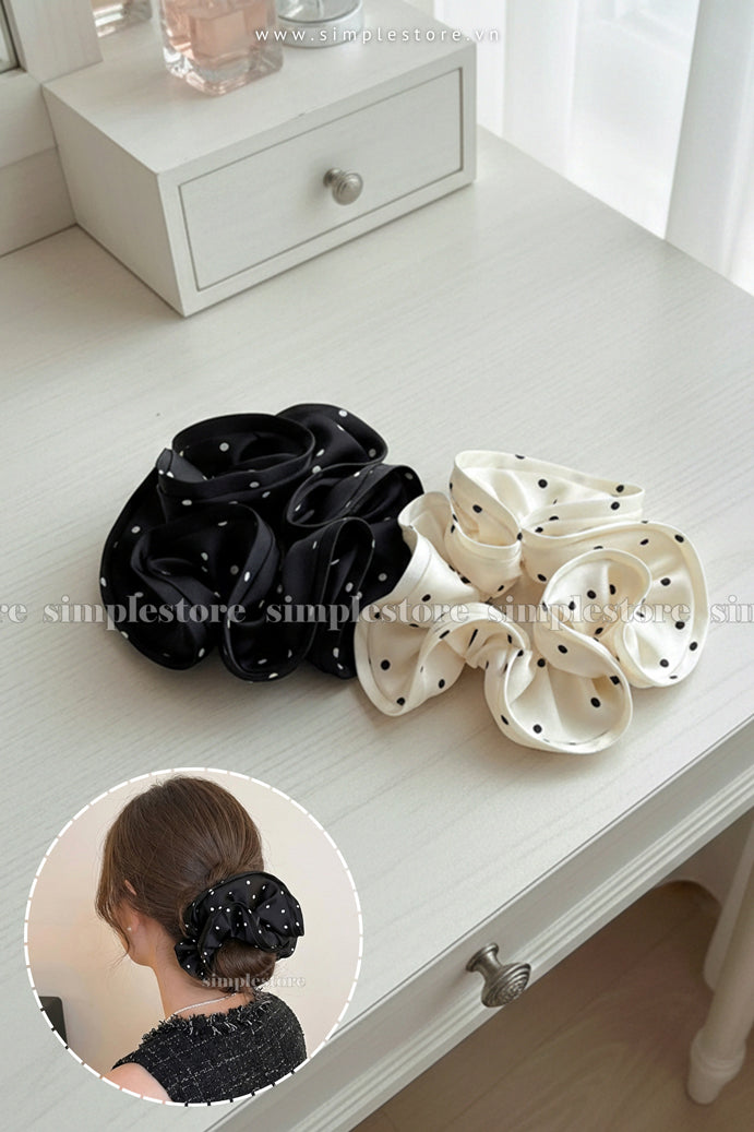 A232 - Dây buộc Claire elegant ruffled polka dot satin scrunchies