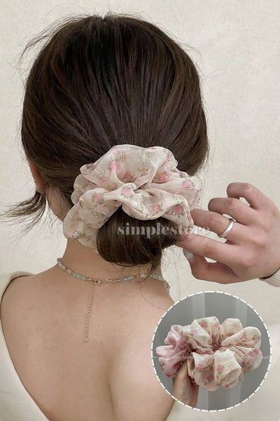 A241 - Dây buộc Sweet floral embroidery scrunchies