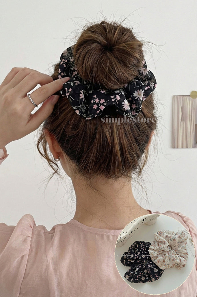 A244 - Dây buộc Premium elegant floral silk chiffon scrunchies