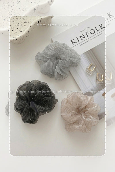 A245 - Dây buộc Starry sky shimmer striped mesh scrunchies