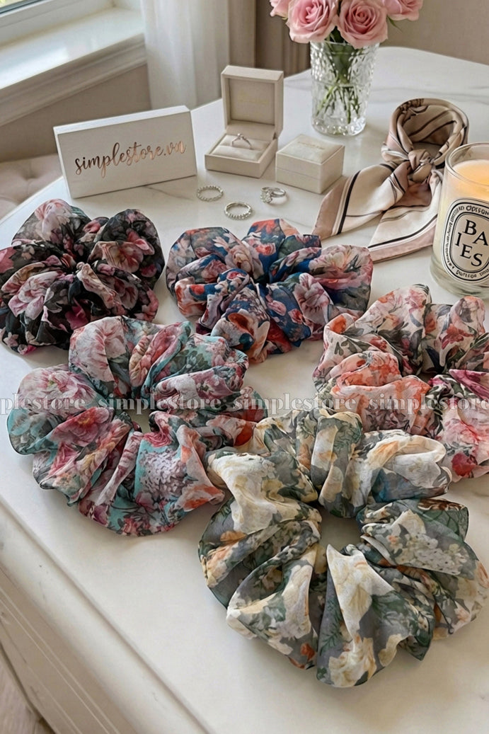 A246 - Dây buộc Vintage blooming floral scrunchies