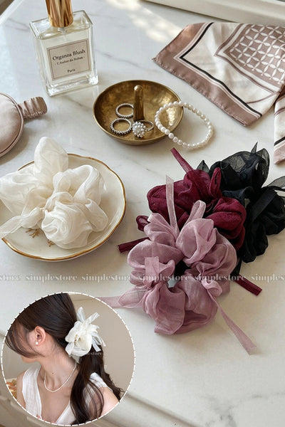 A248 - Dây buộc Fairy gentle and graceful light gauze scrunchies with knotted bow messy