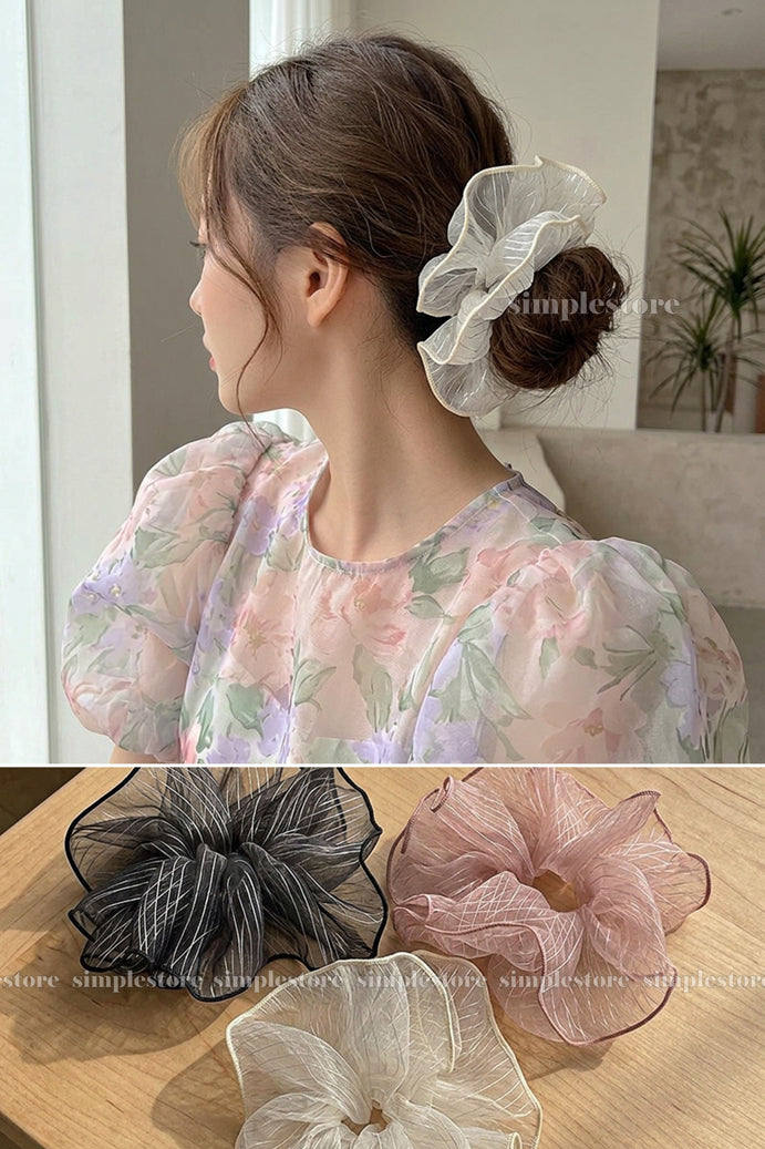 A254 - Dây buộc Aura cloud light luxury striped scrunchies
