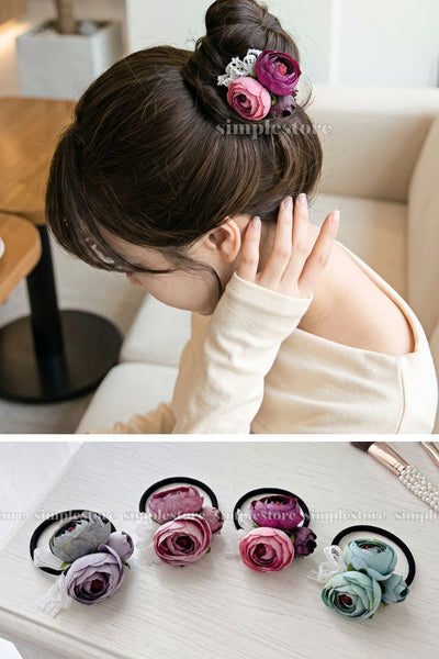 A260 - [𝑆𝑖𝑔𝑛𝑎𝑡𝑢𝑟𝑒] Dây buộc Vintage Camellia Floral hair tie