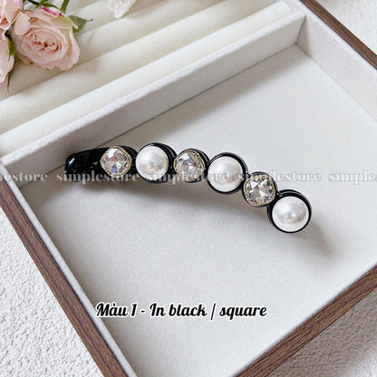 A221 - Cặp dọc Pearl and crystal rhinestone Banana pin