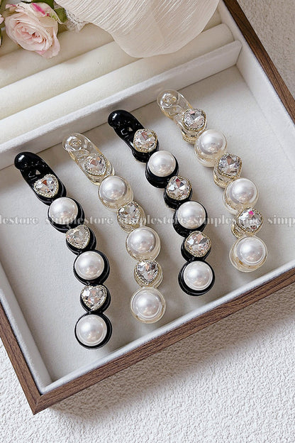 A221 - Cặp dọc Pearl and crystal rhinestone Banana pin