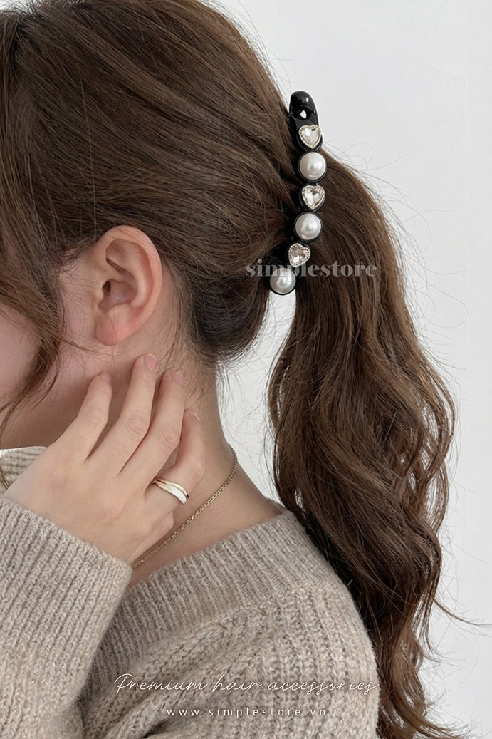 A221 - Cặp dọc Pearl and crystal rhinestone Banana pin