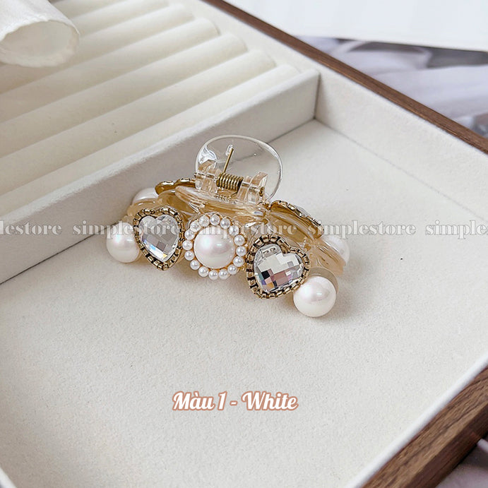 A226 - Cặp dọc Sophie heart rhinestone with shining pearl Tongs pin