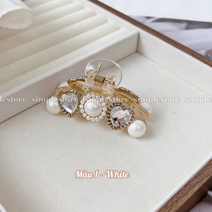 A226 - Cặp dọc Sophie heart rhinestone with shining pearl Tongs pin