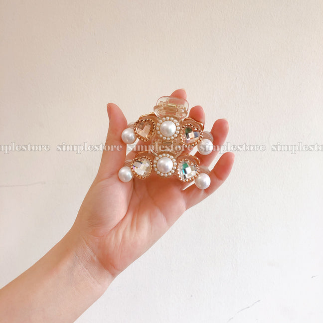 A226 - Cặp dọc Sophie heart rhinestone with shining pearl Tongs pin
