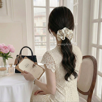 A232 - Dây buộc Claire elegant ruffled polka dot satin scrunchies