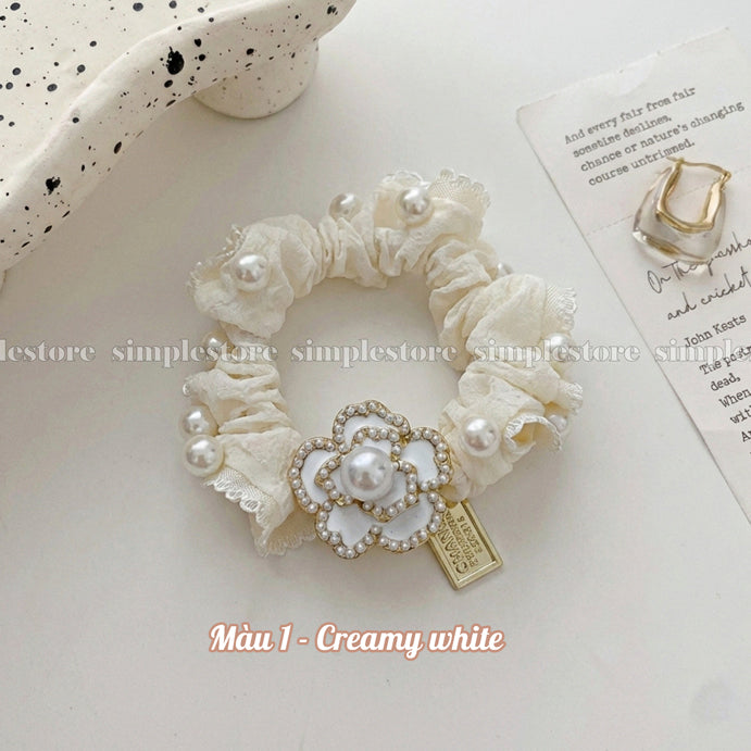 A243- Dây buộc Holly Camellia pearl pleated hair rope