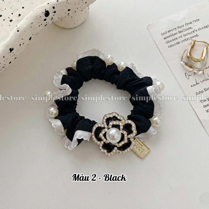 A243- Dây buộc Holly Camellia pearl pleated hair rope