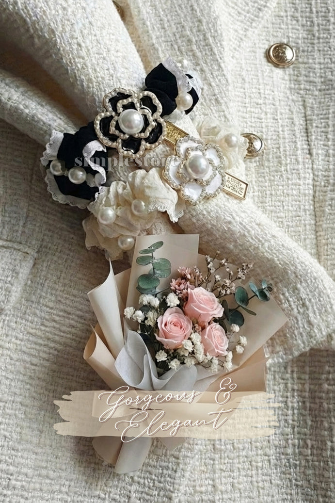 A243- Dây buộc Holly Camellia pearl pleated hair rope