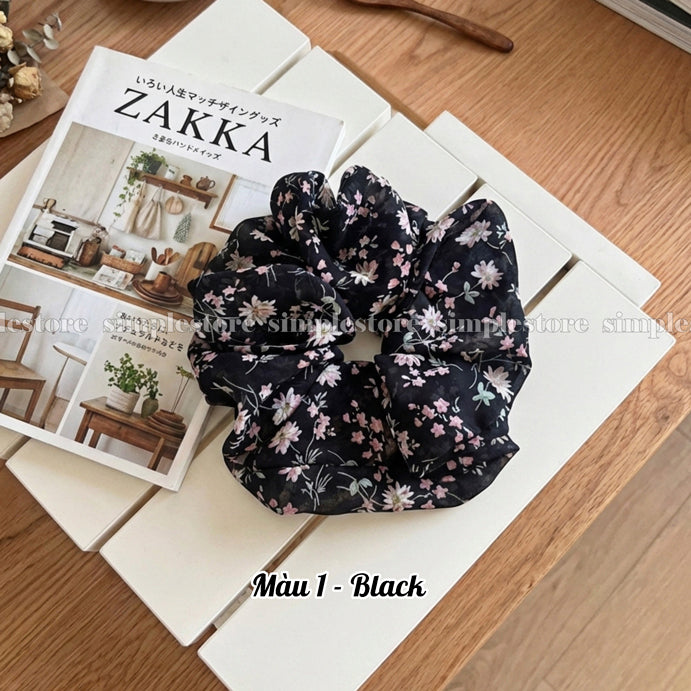 A244 - Dây buộc Premium elegant floral silk chiffon scrunchies
