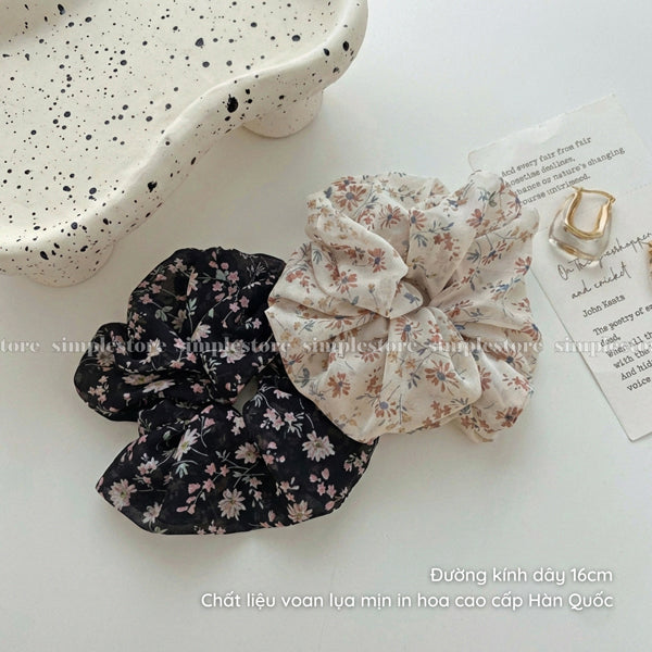 A244 - Dây buộc Premium elegant floral silk chiffon scrunchies