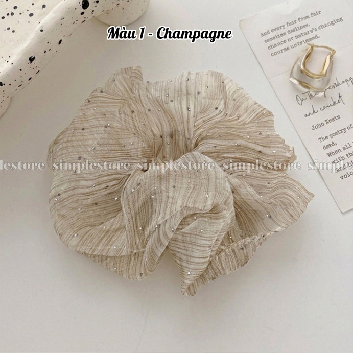 A245 - Dây buộc Starry sky shimmer striped mesh scrunchies