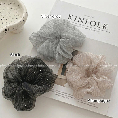 A245 - Dây buộc Starry sky shimmer striped mesh scrunchies