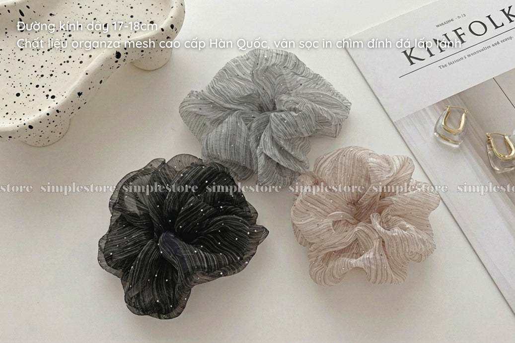 A245 - Dây buộc Starry sky shimmer striped mesh scrunchies
