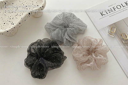 A245 - Dây buộc Starry sky shimmer striped mesh scrunchies
