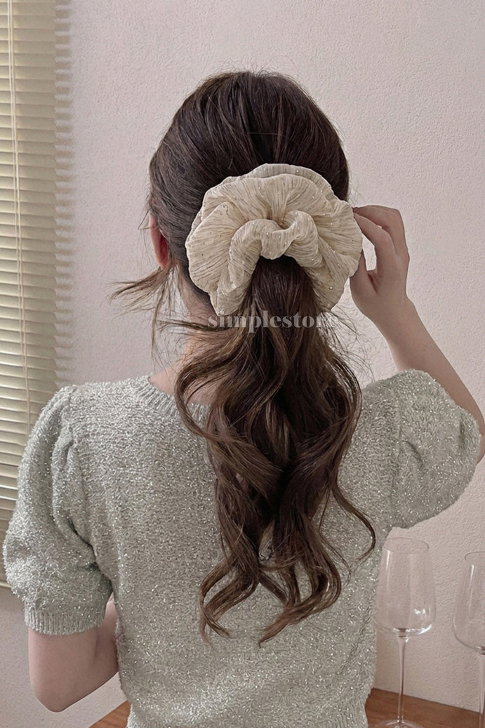 A245 - Dây buộc Starry sky shimmer striped mesh scrunchies
