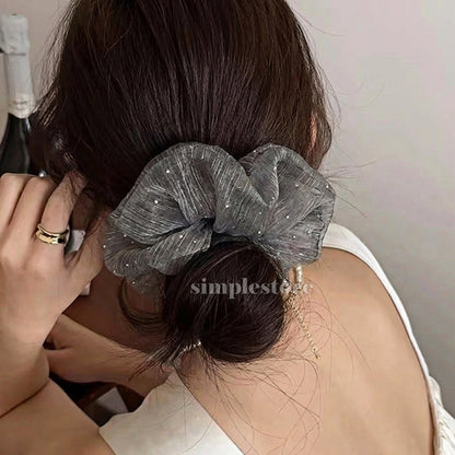 A245 - Dây buộc Starry sky shimmer striped mesh scrunchies