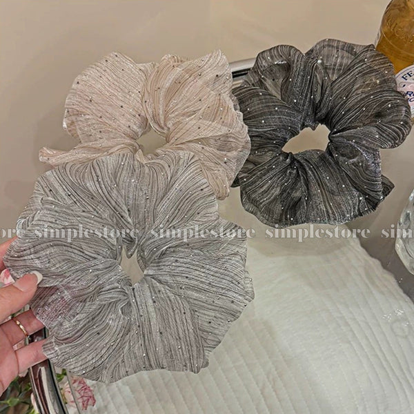 A245 - Dây buộc Starry sky shimmer striped mesh scrunchies