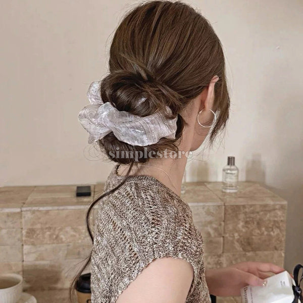 A245 - Dây buộc Starry sky shimmer striped mesh scrunchies