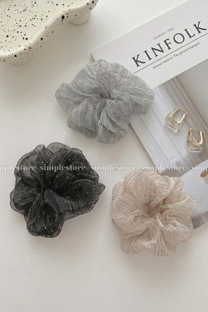 A245 - Dây buộc Starry sky shimmer striped mesh scrunchies