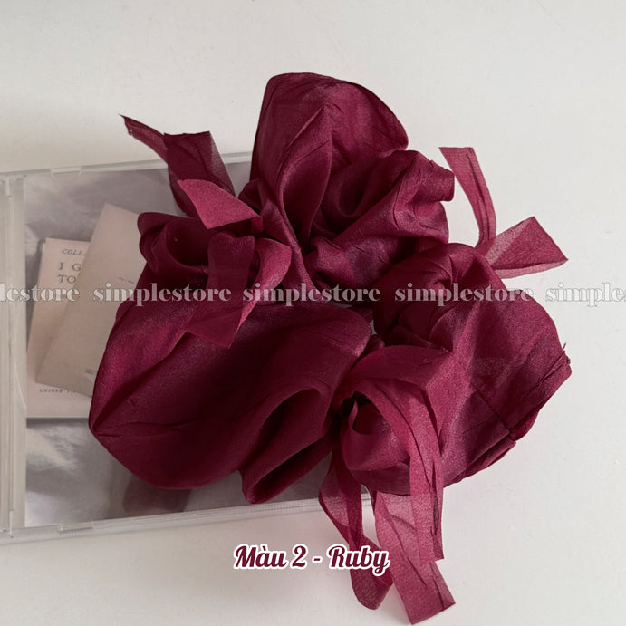 A248 - Dây buộc Fairy gentle and graceful light gauze scrunchies with knotted bow messy