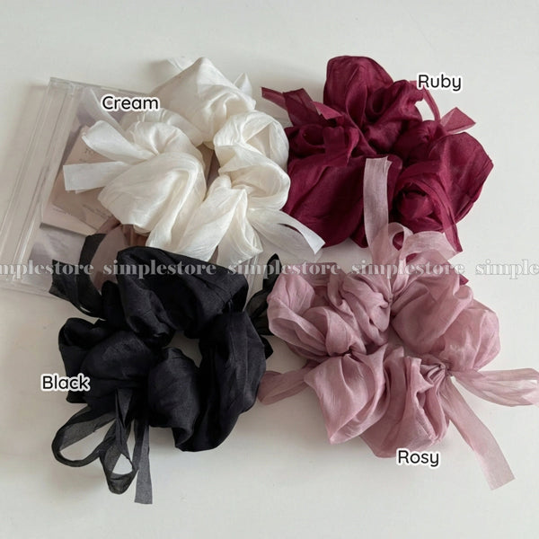 A248 - Dây buộc Fairy gentle and graceful light gauze scrunchies with knotted bow messy