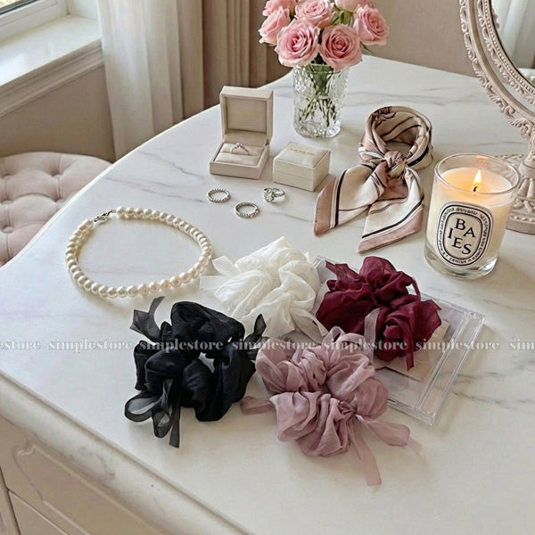 A248 - Dây buộc Fairy gentle and graceful light gauze scrunchies with knotted bow messy