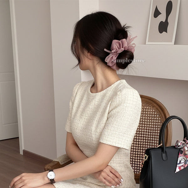 A248 - Dây buộc Fairy gentle and graceful light gauze scrunchies with knotted bow messy