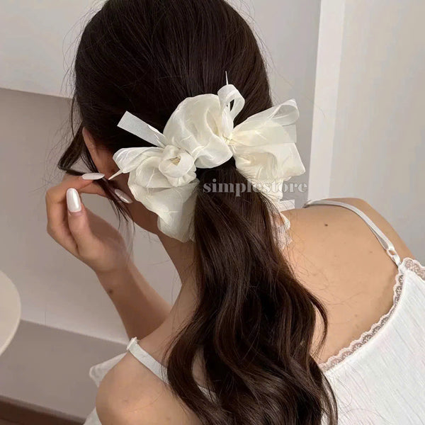 A248 - Dây buộc Fairy gentle and graceful light gauze scrunchies with knotted bow messy