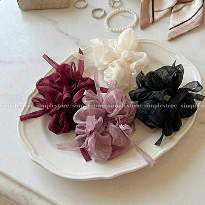A248 - Dây buộc Fairy gentle and graceful light gauze scrunchies with knotted bow messy
