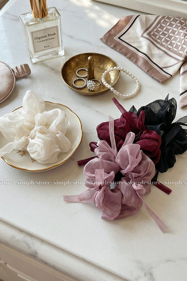 A248 - Dây buộc Fairy gentle and graceful light gauze scrunchies with knotted bow messy
