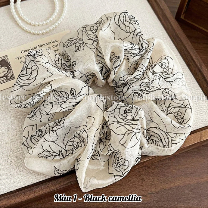 A249 - Dây buộc Retro camellia printed scrunchies