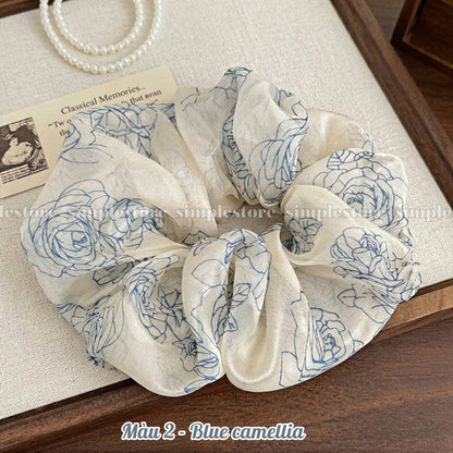 A249 - Dây buộc Retro camellia printed scrunchies