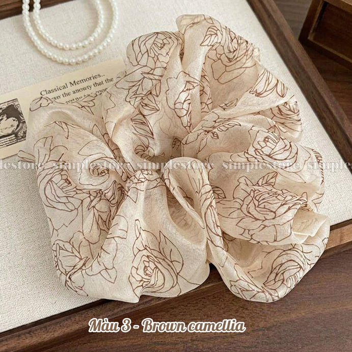 A249 - Dây buộc Retro camellia printed scrunchies